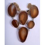 A VINTAGE JAEGER BANDED AGATE NECKLACE. 64 cm long.