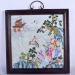 A LARGE EARLY 19TH CENTURY CHINESE FAMILLE ROSE TILE Qing, painted with immortals. Tile 31 cm squar