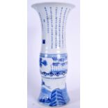A LARGE CHINESE BLUE AND WHITE PORCELAIN YEN YEN VASE, decorated with landscape scenery and extensi