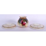 AN ANTIQUE ROYAL WORCESTER PORCELAIN POT POURRI together with a pair of Worcester reticulated stand