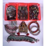 THREE BOXES OF AFRICAN NORTH AMERICAN TRIBAL BEAD WORK including necklaces, purses etc. (qty)