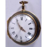 A GOOD 18TH CENTURY WINDMILLS OF LONDON SHAGREEN PAIR CASED POCKET WATCH. 5 cm wide.
