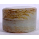 A CHINESE MUTTON JADE CIRCULAR BOX AND COVER, natural veined body. 5.25 cm wide.