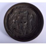 AN 18TH/19TH CENTURY JAPANESE EDO PERIOD BRONZE HAND MIRROR decorated with birds and landscapes. 11