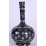 AN INDIAN SILVER INLAID BIDRI VASE, inlaid with foliage. 18 cm high.