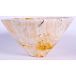 AN EGYPTIAN CARVED ALABASTER BOWL, conical in form. 20 cm wide.