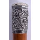 A GOOD 19TH CENTURY CHINESE SILVER TOPPED MALACCA DRAGON WALKING CANE. 86 cm long.