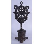 AN EARLY 20TH CENTURY CHINESE TIBETAN BRONZE PRAYER WHEEL PLAQUE. 18 cm long.