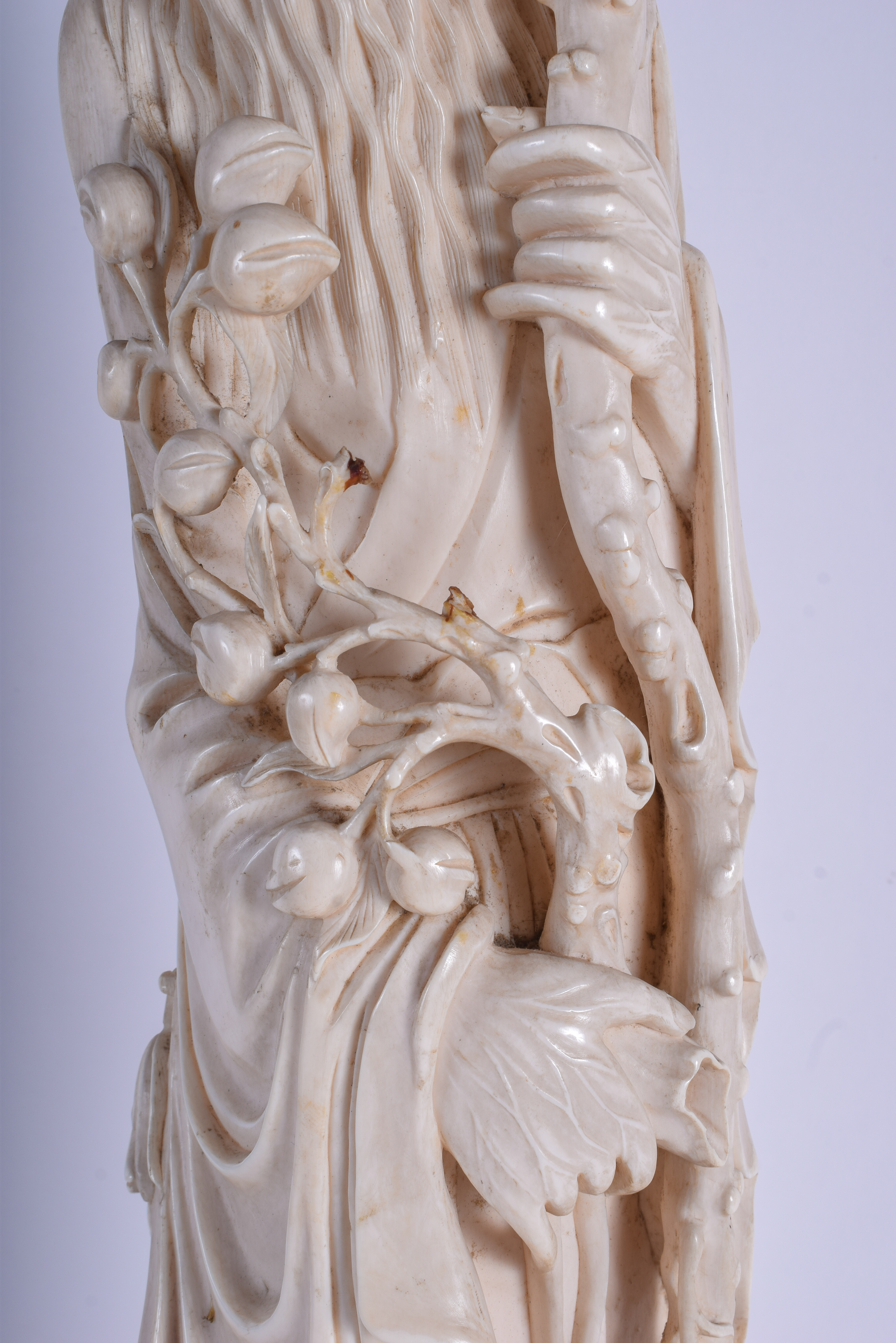 A VERY LARGE 19TH CENTURY CHINESE CARVED IVORY FIGURE OF SAGE Late Qing, modelled standing beside a - Image 3 of 7