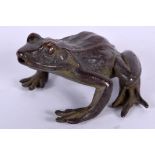 A JAPANESE BRONZE OKIMONO IN THE FORM OF A SEATED FROG, unmarked. 5.5 cm wide.