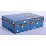 AN EARLY 20TH CENTURY JAPANESE MEIJI PERIOD CLOISONNE ENAMEL BOX decorated with landscapes. 13.75 c