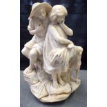 A 19TH CENTURY CONTINENTAL MARBLE FIGURE OF A BOY AND GIRL modelled beside a lamb. 50 cm high.