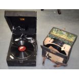 A VINTAGE HMV GRAMOPHONE with records. (qty)