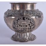 A RARE 19TH CENTURY CHINESE TIBETAN SILVER BUDDHISTIC LAMP decorated with dragons. 173 grams. 9 cm