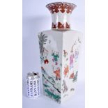 A LARGE EARLY 20TH CENTURY CHINESE FAMILLE ROSE SQUARE FORM VASE painted with figures. 42 cm high.