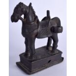 A 19TH CENTURY INDIAN BRONZE FIGURE OF A HORSE modelled upon a rectangular base. 14 cm x 9 cm.