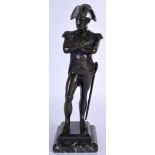 A 19TH CENTURY CONTINENTAL BRONZE FIGURE OF NAPOLEON modelled upon a marble base. 22 cm high.
