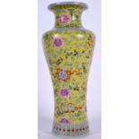 A LARGE 19TH CENTURY CHINESE FAMILLE JAUNE VASE bearing Qianlong marks to base, painted with foliag