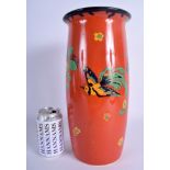 A LARGE ART DECO ROYAL DOULTON POTTERY VASE enamelled with birds and foliage. 33 cm high.