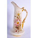 A LATE 19TH CENTURY GRAINGERS WORCESTER EWER painted with flowers on an ivory ground. 24 cm high.