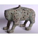 A CHINESE BRONZE INCENSE BURNER IN THE FORM OF A BEAST, formed with a reticulated body. 23.5 cm wid