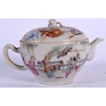 A CHINESE QING DYNASTY FAMILLE ROSE PORCELAIN TEA POT AND COVER, painted with figures in various pu