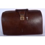 A VINTAGE LEATHER GLADSTONE BAG, with original key. 37 cm x 43 cm.