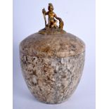 A 19TH CENTURY CONTINENTAL CARVED MARBLE JAR AND COVER possibly Grand Tour, with bronze finial. 13.