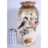 A LARGE 19TH CENTURY JAPANESE MEIJI PERIOD SATSUMA VASE painted with birds and foliage. 31 cm high.