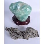 A LARGE EARLY 20TH CENTURY CHINESE FLUORITE SCHOLARS BOULDER together with another scholars rock. 2