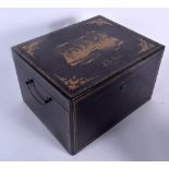A RARE LARGE 19TH CENTURY CHINESE EXPORT PRECIOUS OBJECT BOX Qing, decorated with figures within a