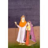 INDIAN SCHOOL (19th century) UNFRAMED GOUACHE ON CARD, two figures in a landscape. 16 cm x 12 cm.