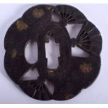 AN UNUSUAL 18TH/19TH CENTURY JAPANESE EDO PERIOD IRON TSUBA decorated with foliage, with open work