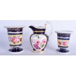 THREE EARLY 19TH CENTURY ENGLISH PORCELAIN WARES probably Coalport or Spode. Largest 15 cm high. (3