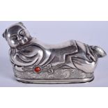 A RARE 19TH CENTURY CHINESE TIBETAN SILVER BOX AND COVER modelled as a sleeping female. 201 grams.