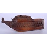 A RARE 18TH CENTURY CONTINENTAL CARVED COQUILLA NUT SNUFF BOX in the form of a boat. 12 cm wide.