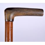 AN EARLY 20TH CENTURY RHINOCEROS HORN HANDLED WALKING STICK, of plain form, with brass ferrule. 82