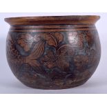 AN UNUSUAL 19TH CENTURY ARTS AND CRAFTS STONEWARE POTTERY BOWL Antiquity style, painted with fish a