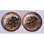 A PAIR OF EARLY 20TH CENTURY JAPANESE MEIJI PERIOD SATSUMA BOWLS painted with landscapes. 15 cm wid