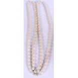 A LONG STRAND CHINESE WHITE HARDSTONE NECKLACE, formed with flattened spherical beads. 154 cm long.