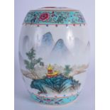 A CHINESE REPUBLICAN PERIOD FAMILLE ROSE BARREL JAR AND COVER. 16.5 cm high.