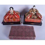 A PAIR OF JAPANESE TAISHO PERIOD DOLLS together with a boxed set of Chinese cloisonne enamel. (qty)