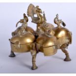 A 19TH CENTURY INDIAN BRONZE PANDAN SPICE BOX formed with bird finials. 11 cm wide.