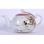 A CHINESE FAMILLE ROSE PORCELAIN TEA POT, painted with fowl amongst foliage, signed. 19 cm wide.