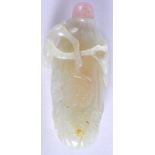 A GOOD 19TH CENTURY CHINESE CARVED WHITE JADE SNUFF BOTTLE Qing, carved with flowers. 7.5 cm long.