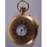 A GOOD 18CT GOLD ¼ REPEATING ½ HUNTER POCKET WATCH. 103 grams overall. 4 cm diameter.