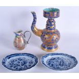 AN 18TH CENTURY CHINESE EXPORT FAMILLE ROSE SPARROW BEAK JUG together with a pair of dishes & a Chi