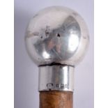 AN ANTIQUE SILVER BALL TOP MALACCA WALKING CANE. 88 cm long.