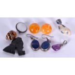A PAIR OF AMBER TYPE EARRINGS, together with a pair of lapis earrings etc. (qty)