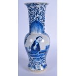 A 19TH CENTURY CHINESE BLUE AND WHITE PORCELAIN VASE bearing Kangxi marks to base. 21 cm high.